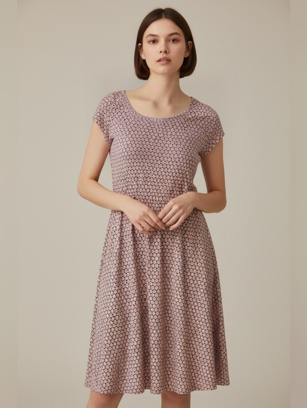 Boden Amelie Pink & Navy Ditsy Floral Jersey Empire Waist Pocket Dress Size 6